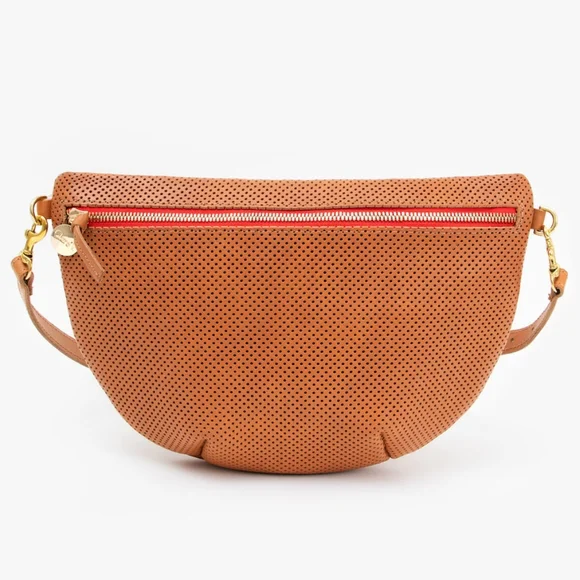 CLARE V GRANDE FANNY BAG CUOIO TAN PERF PERFORATED LEATHER - Picture 2 of 10
